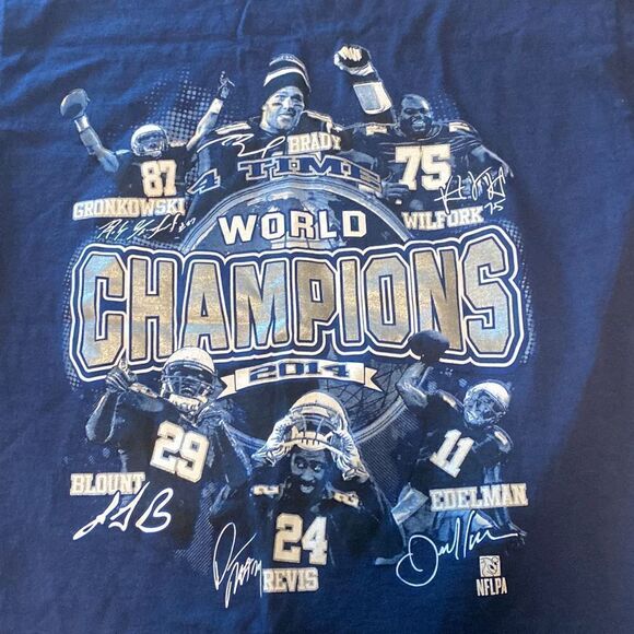 NEW ENGLAND PATRIOTS(2014 World Cham.)TEAM T-SHIRT.w/Brady,Gronk,etc.Faces - Picture 2 of 5